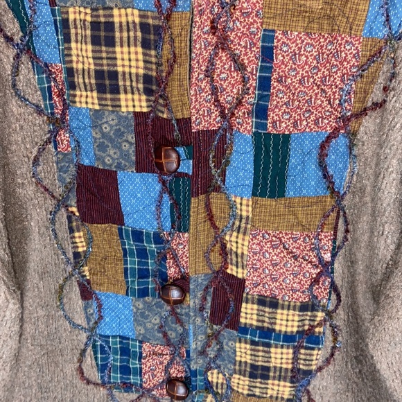 Cottage-Core Patchwork Handcrafted Embroidered Fuzzy Cozy Button Up Jacket - Picture 3 of 7